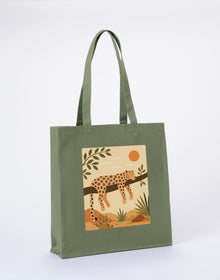 Leopard in the Shade Recycled Cotton Shopper Bag - Wild Horizons Sage Leaf colour variant image