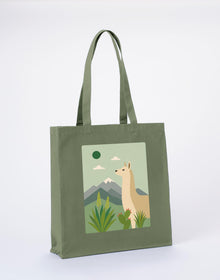 Llama in the Highlands Recycled Cotton Shopper Bag - Wild Horizons Sage Leaf colour variant image