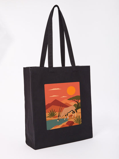 Oryx at the Waterhole Recycled Cotton Shopper Bag - Wild Horizons Raven Black colour variant image