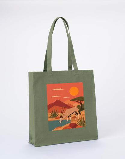 Oryx at the Waterhole Recycled Cotton Shopper Bag - Wild Horizons Sage Leaf colour variant image