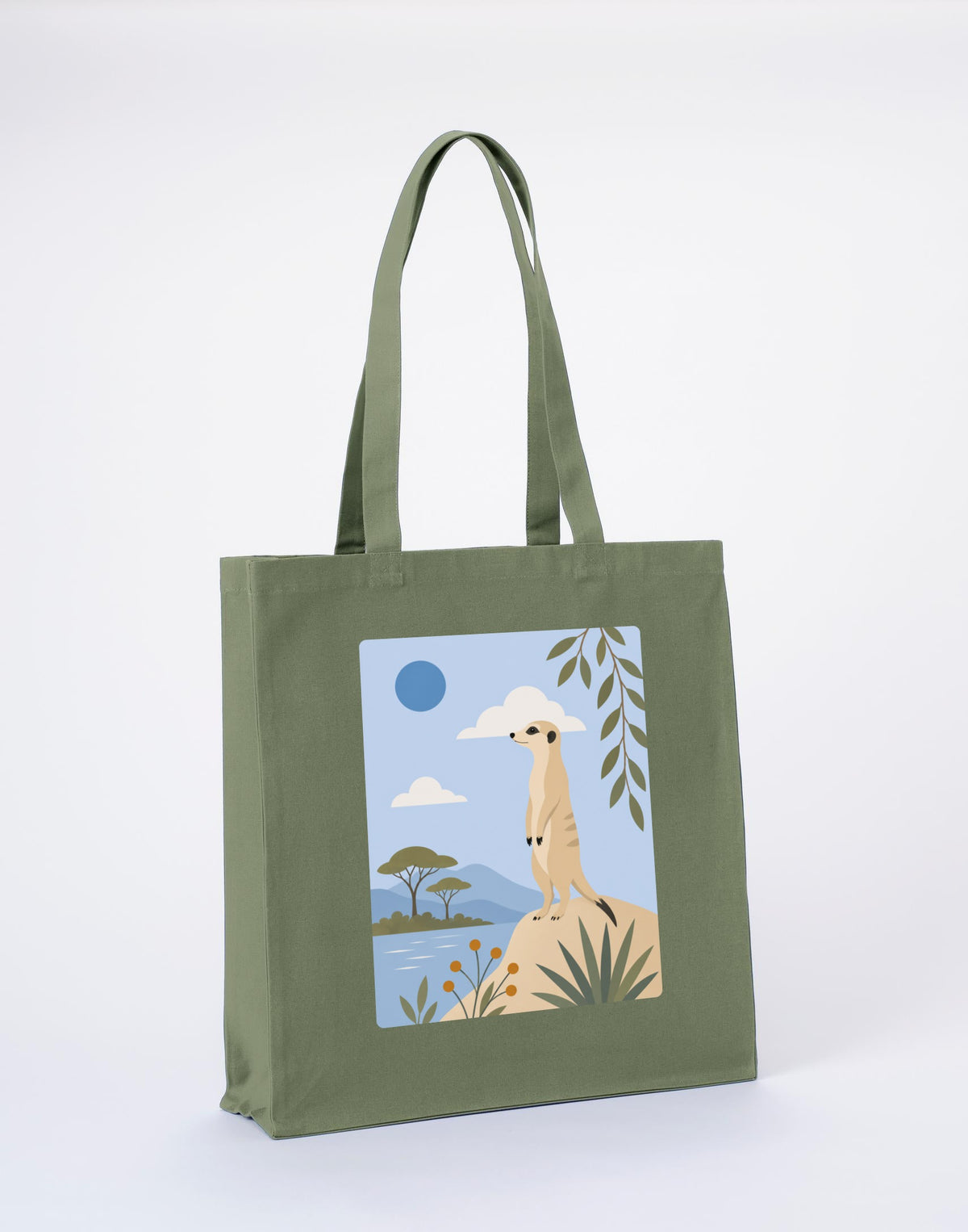 Meerkat Lookout Recycled Cotton Shopper Bag - Wild Horizons Sage Leaf colour variant image