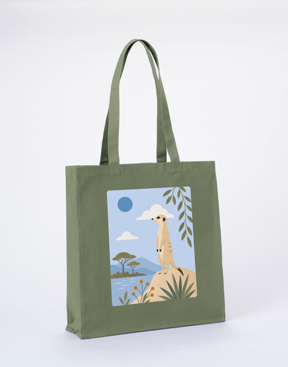Meerkat Lookout Recycled Cotton Shopper Bag - Wild Horizons Sage Leaf colour variant image