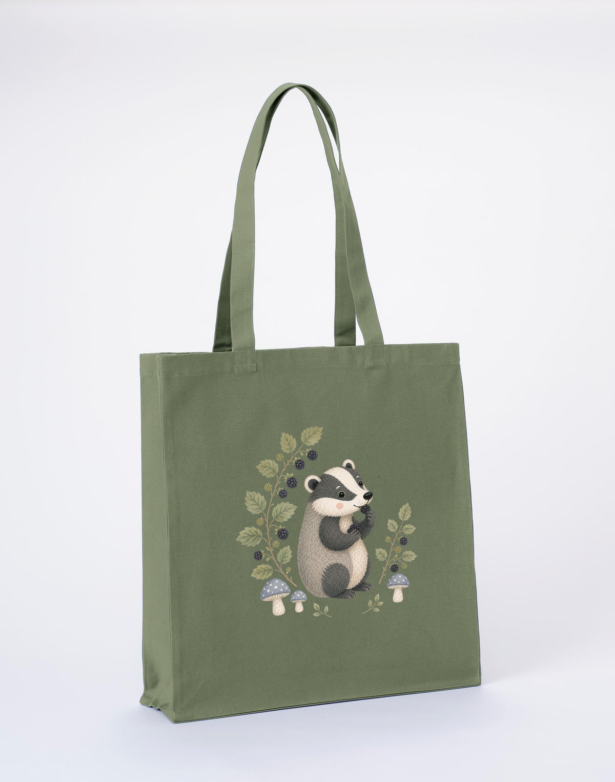 Badger's Blackberry Recycled Cotton Shopper Bag - Once Upon a Woodland Sage Leaf colour variant image