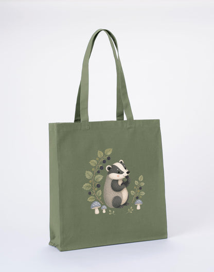 Badger's Blackberry Recycled Cotton Shopper Bag - Once Upon a Woodland Sage Leaf colour variant image