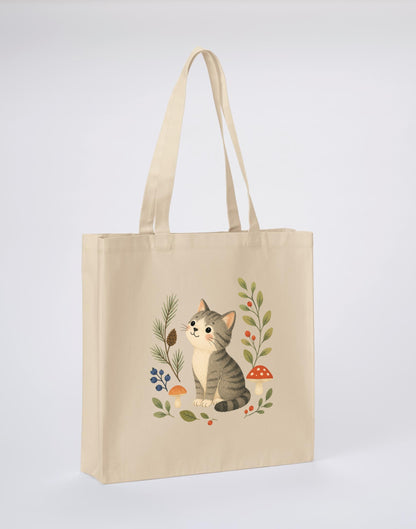 Kitten in the Pines Recycled Cotton Shopper Bag - Once Upon a Woodland Dune Sand colour variant image