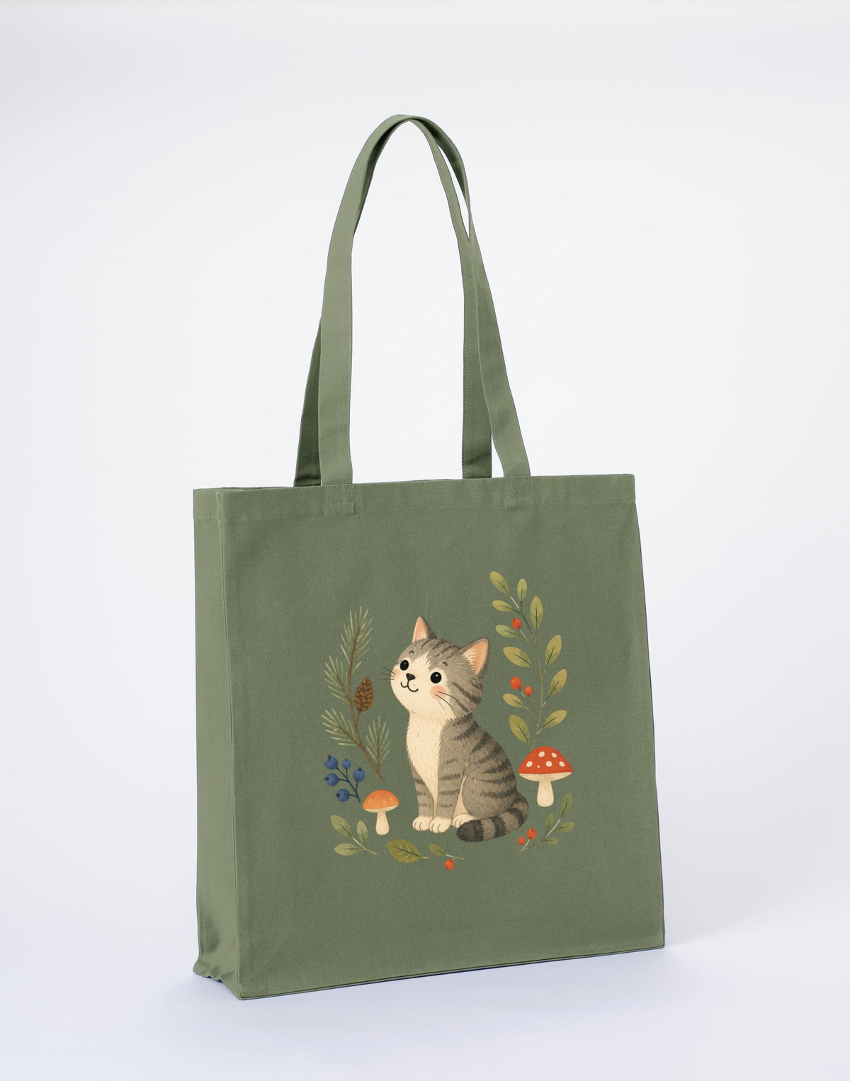 Kitten in the Pines Recycled Cotton Shopper Bag - Once Upon a Woodland Sage Leaf colour variant image