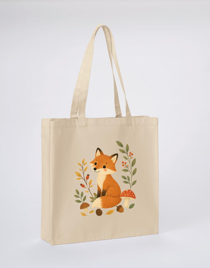 Fox Among the Toadstools Recycled Cotton Shopper Bag - Once Upon a Woodland Dune Sand colour variant image