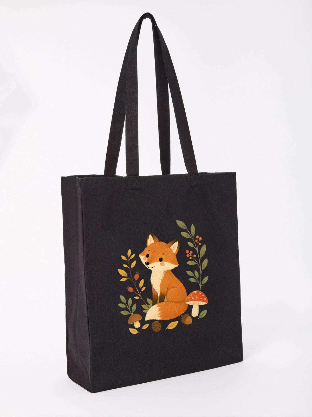 Fox Among the Toadstools Recycled Cotton Shopper Bag - Once Upon a Woodland Raven Black colour variant image