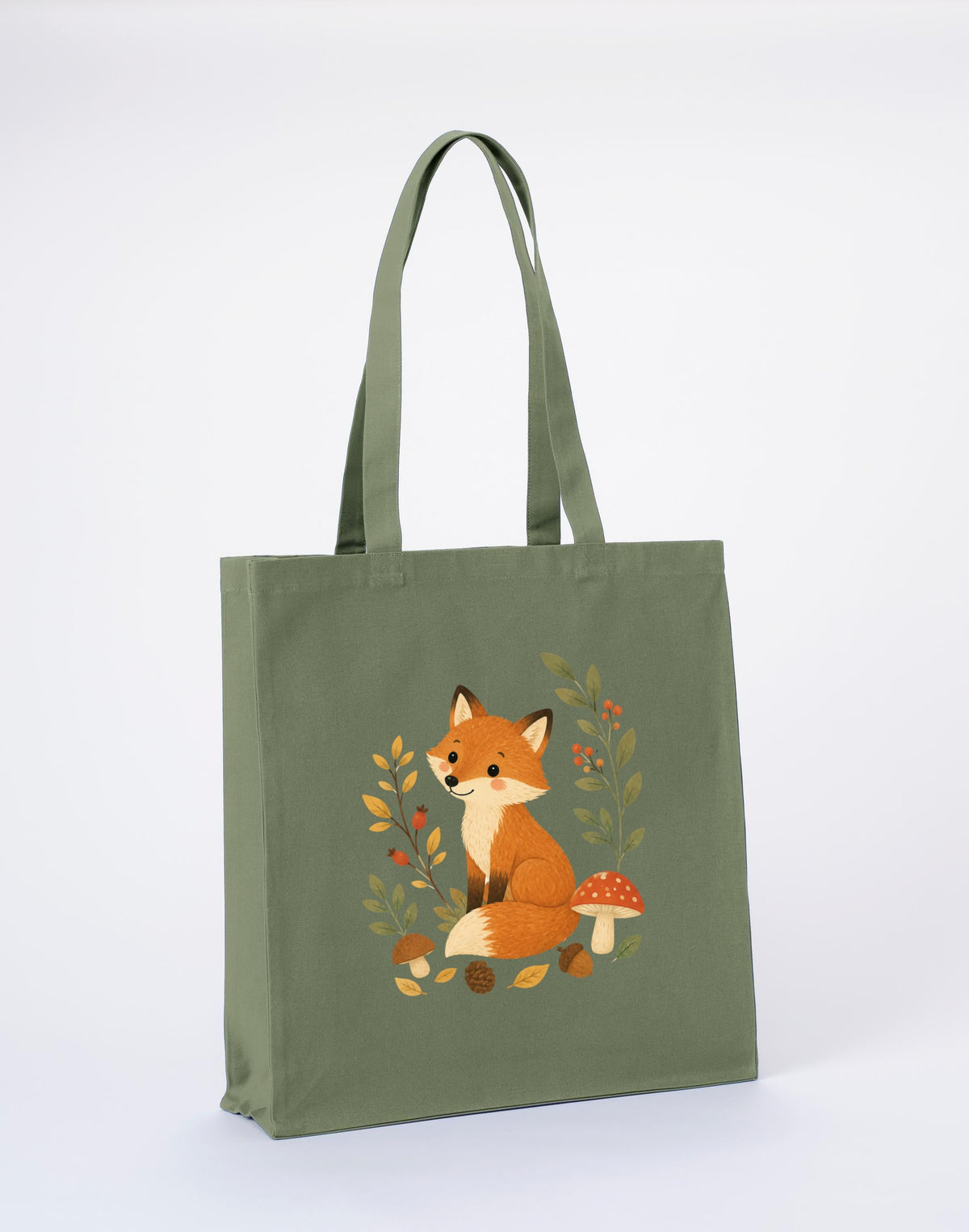 Fox Among the Toadstools Recycled Cotton Shopper Bag - Once Upon a Woodland Sage Leaf colour variant image