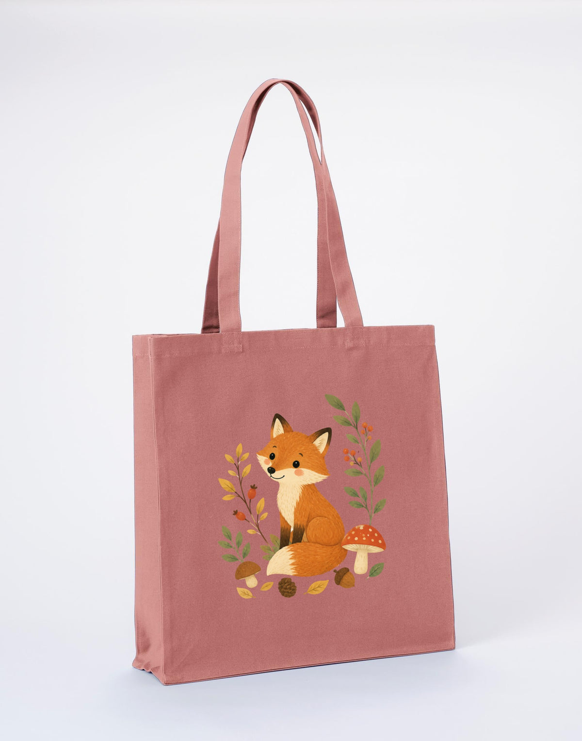 Fox Among the Toadstools Recycled Cotton Shopper Bag - Once Upon a Woodland Wild Rose colour variant image