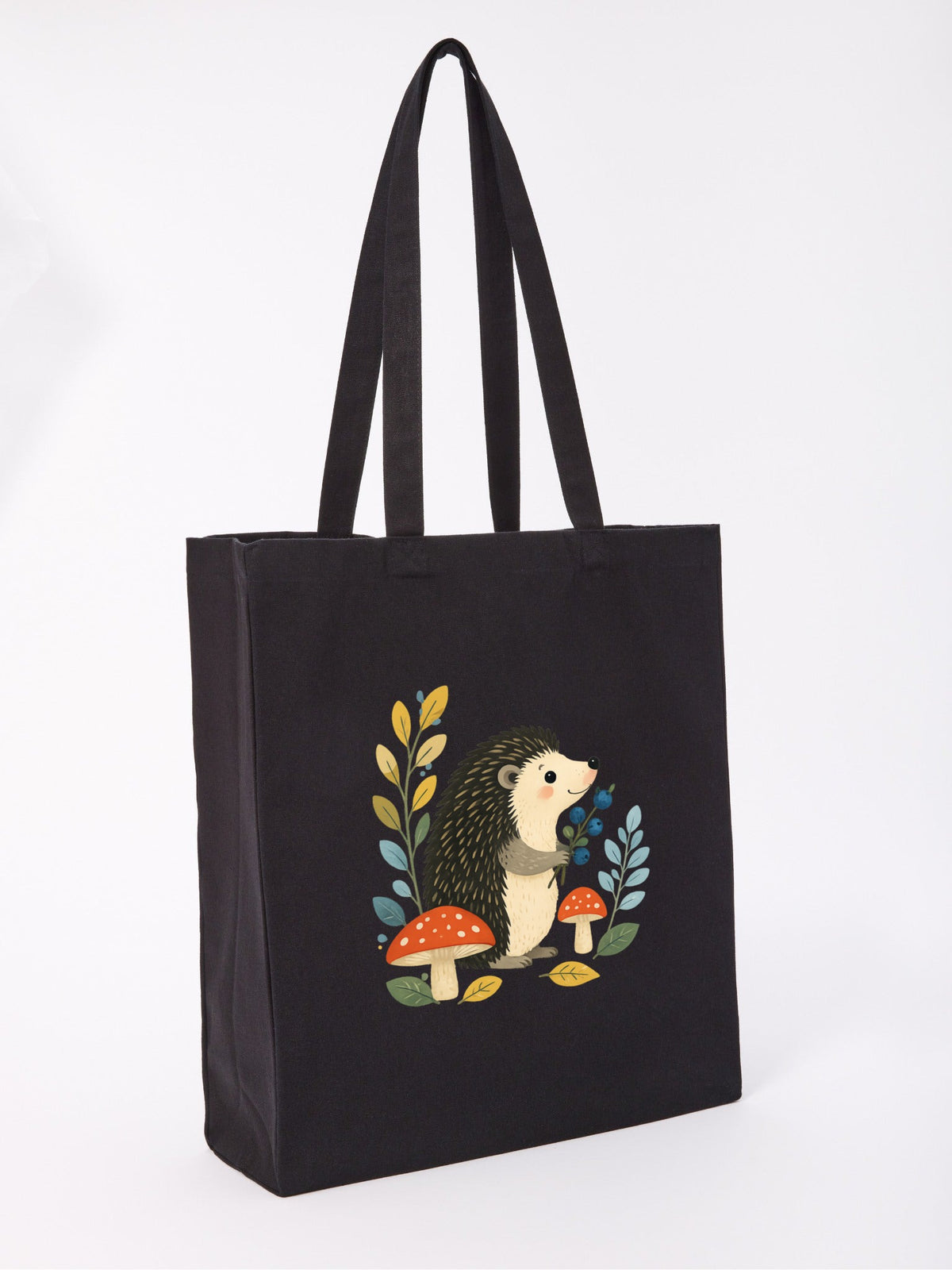 Hedgehog's Berry Harvest Recycled Cotton Shopper Bag - Once Upon a Woodland Raven Black colour variant image