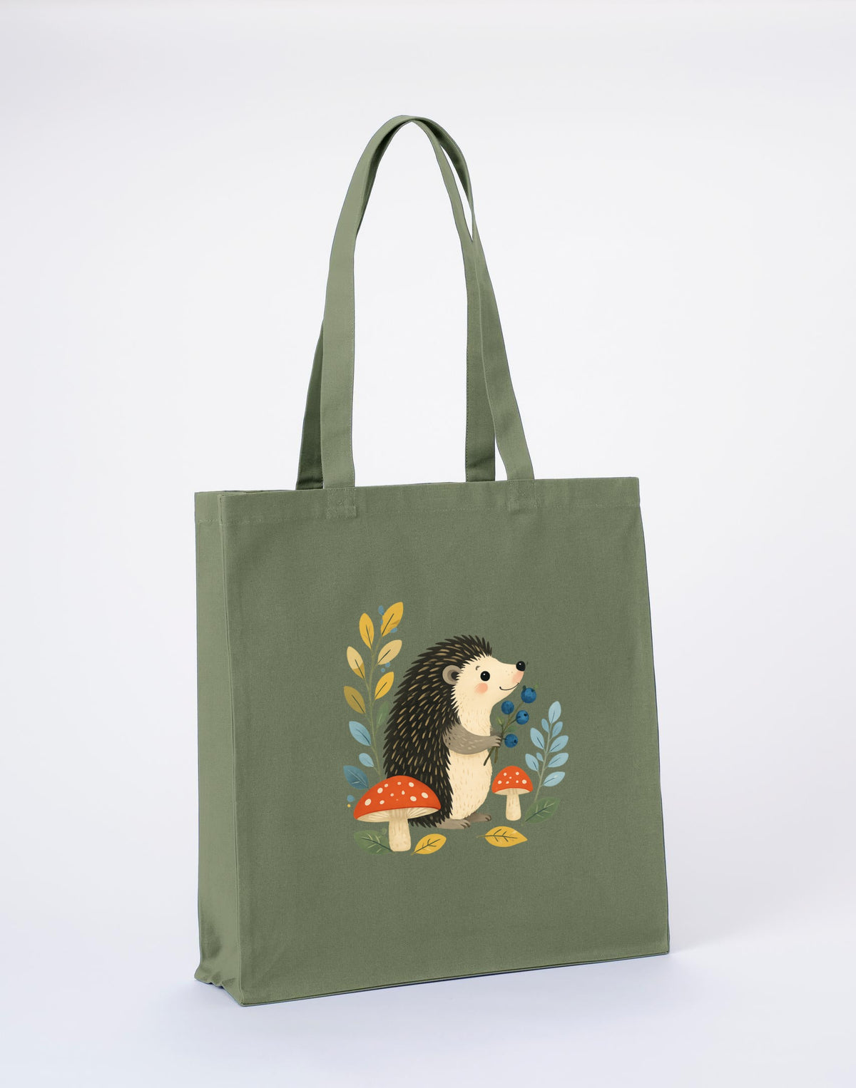 Hedgehog's Berry Harvest Recycled Cotton Shopper Bag - Once Upon a Woodland Sage Leaf colour variant image