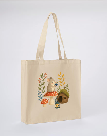 Mouse at Mushroom Cottage Recycled Cotton Shopper Bag - Once Upon a Woodland Dune Sand colour variant image