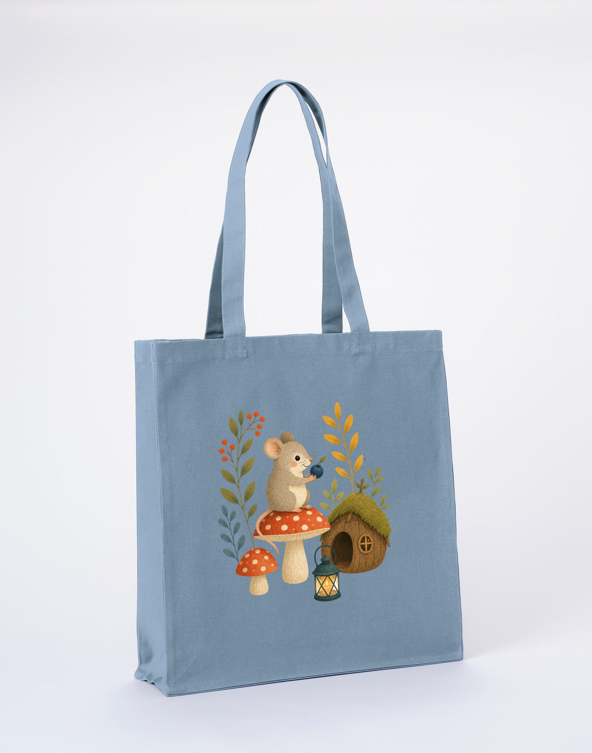 Mouse at Mushroom Cottage Recycled Cotton Shopper Bag - Once Upon a Woodland Morning Mist colour variant image