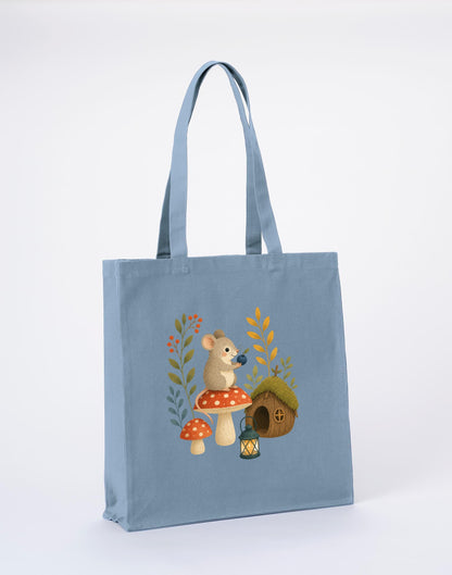 Mouse at Mushroom Cottage Recycled Cotton Shopper Bag - Once Upon a Woodland Morning Mist colour variant image