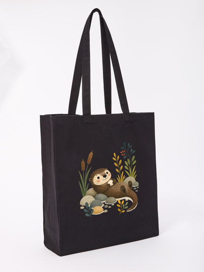 Otter by the Reeds Recycled Cotton Shopper Bag - Once Upon a Woodland Raven Black colour variant image