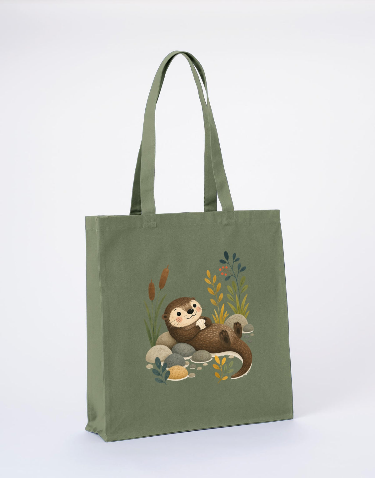 Otter by the Reeds Recycled Cotton Shopper Bag - Once Upon a Woodland Sage Leaf colour variant image