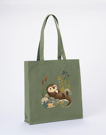 Otter by the Reeds Recycled Cotton Shopper Bag - Once Upon a Woodland Sage Leaf colour variant image