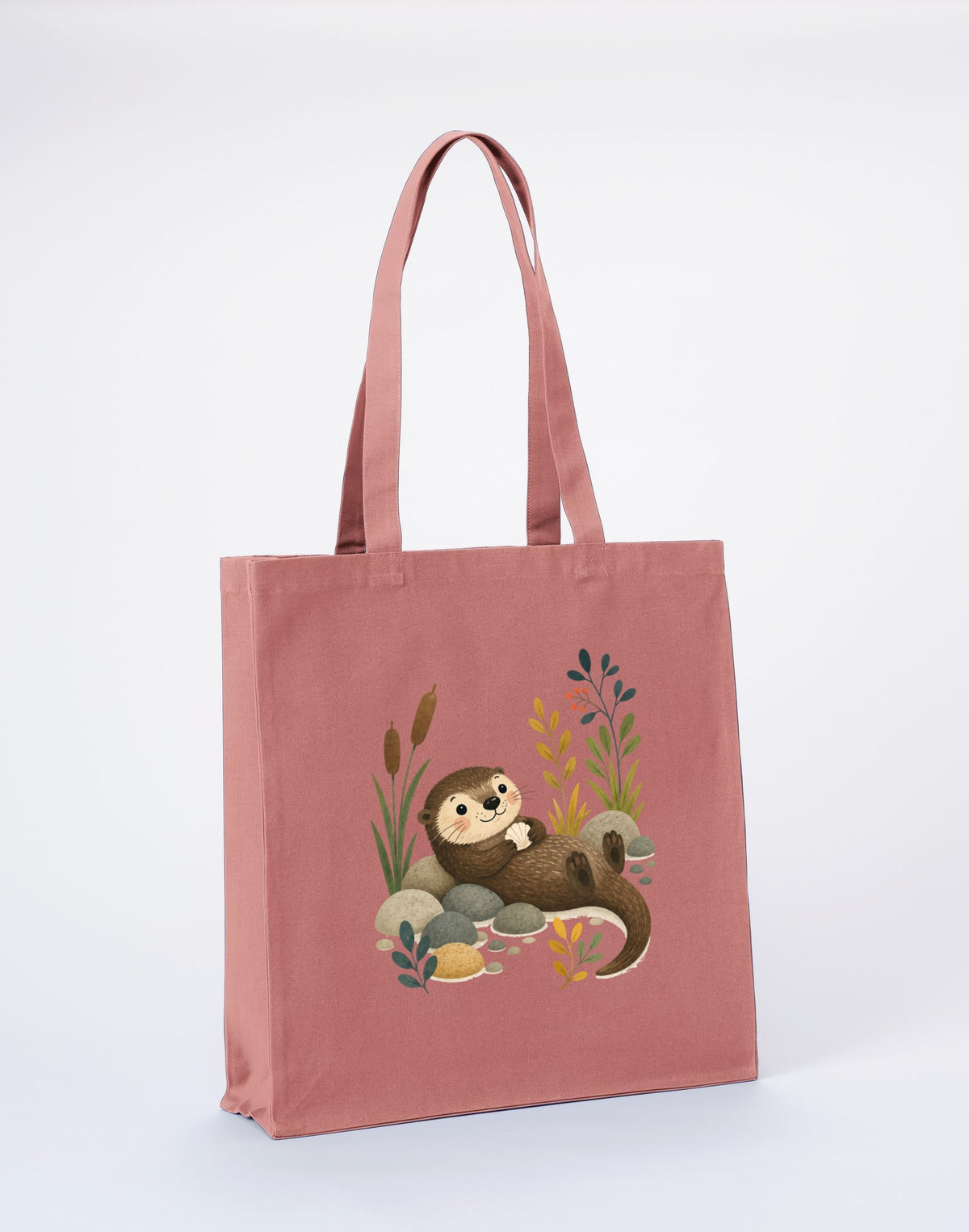 Otter by the Reeds Recycled Cotton Shopper Bag - Once Upon a Woodland Wild Rose colour variant image