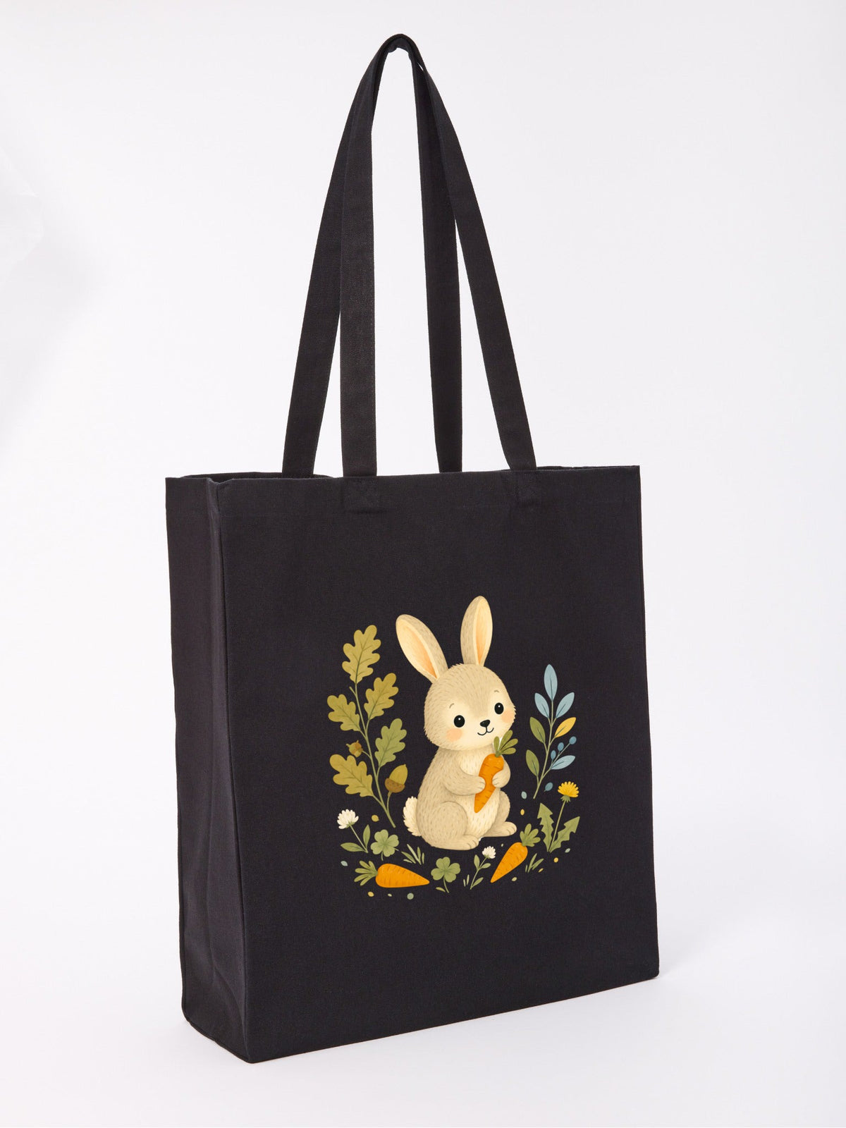 Rabbit's Carrot Patch Recycled Cotton Shopper Bag - Once Upon a Woodland Raven Black colour variant image