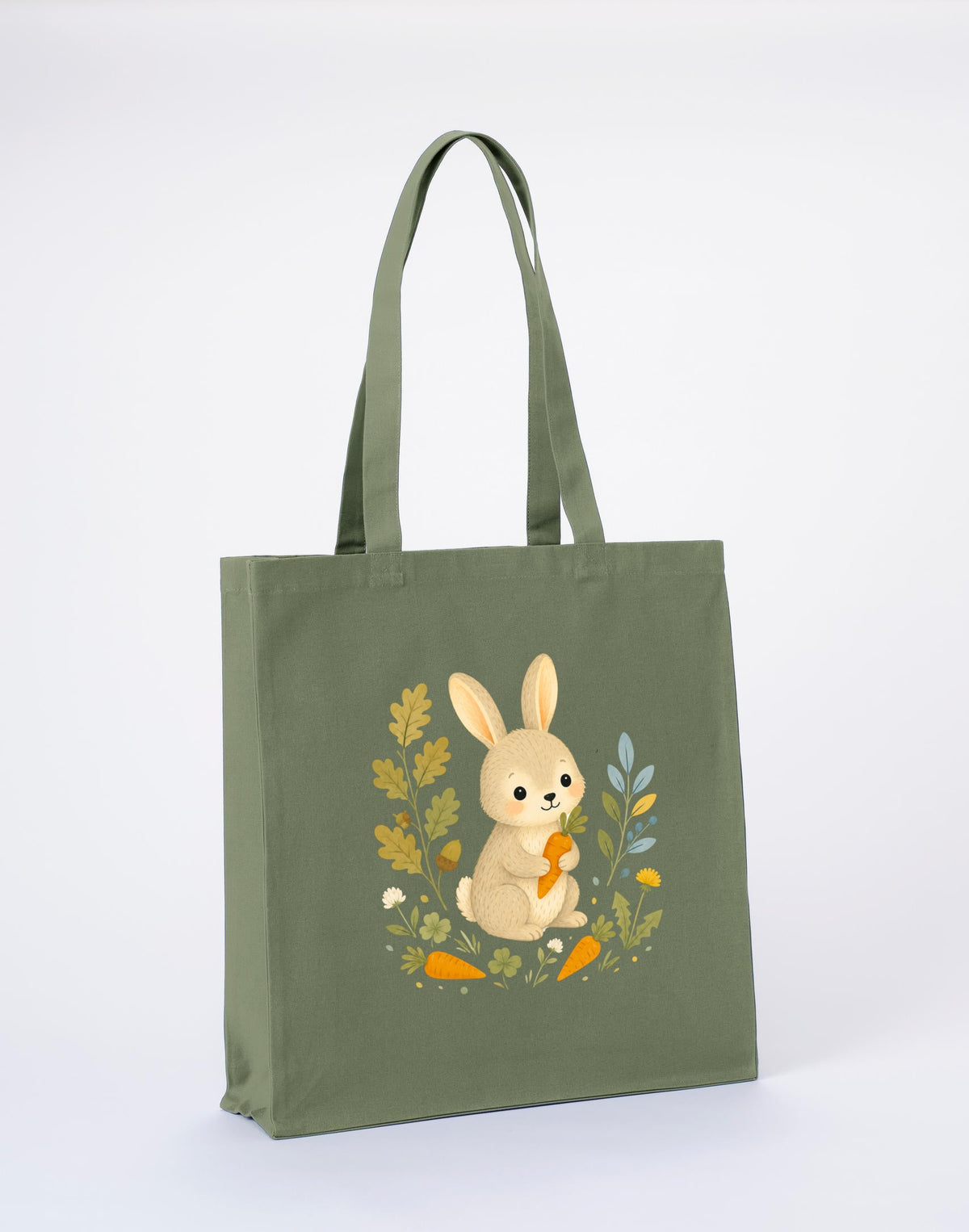 Rabbit's Carrot Patch Recycled Cotton Shopper Bag - Once Upon a Woodland Sage Leaf colour variant image
