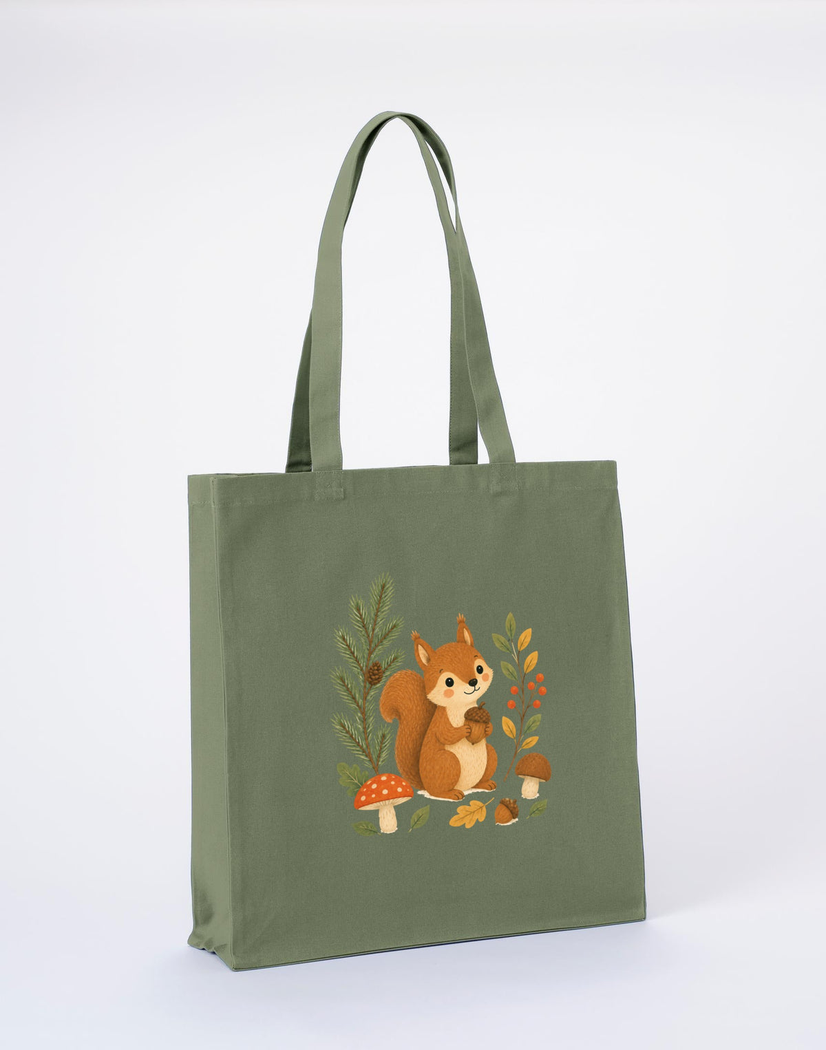 Squirrel's Autumn Store Recycled Cotton Shopper Bag - Once Upon a Woodland Sage Leaf colour variant image