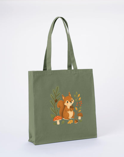 Squirrel's Autumn Store Recycled Cotton Shopper Bag - Once Upon a Woodland Sage Leaf colour variant image