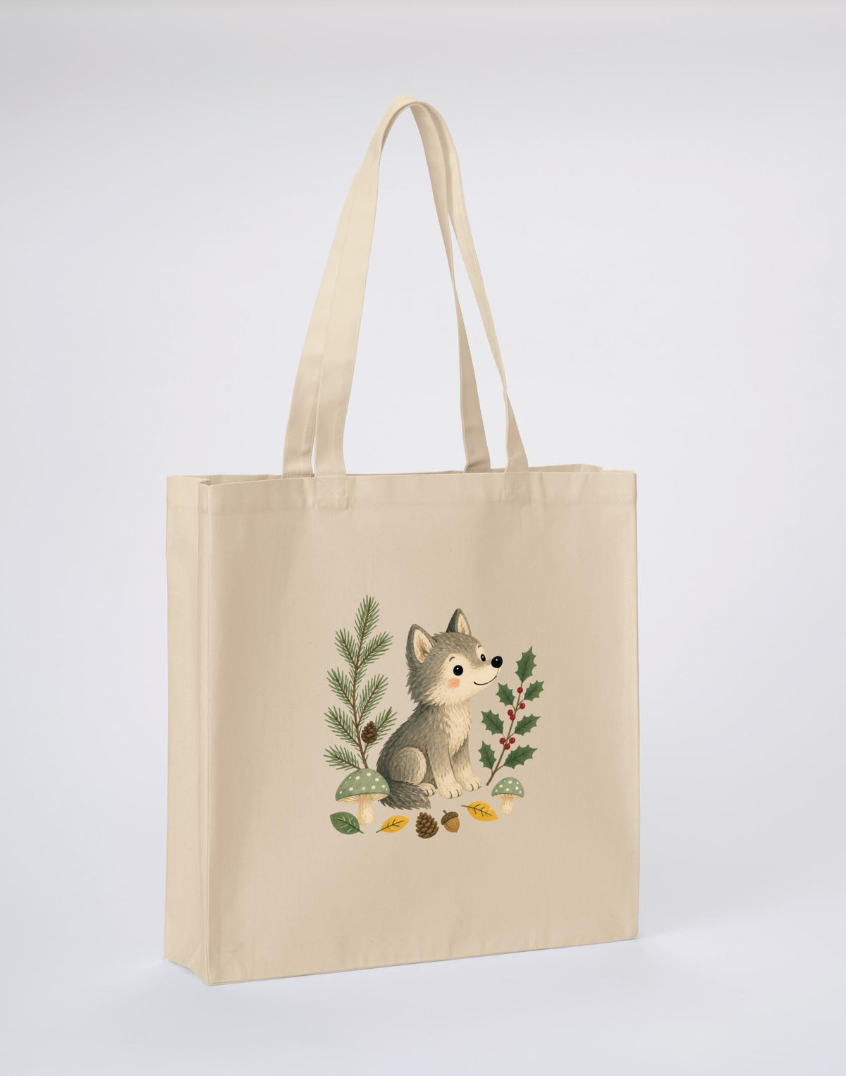 Wolf in the Winter Wood Recycled Cotton Shopper Bag - Once Upon a Woodland Dune Sand colour variant image