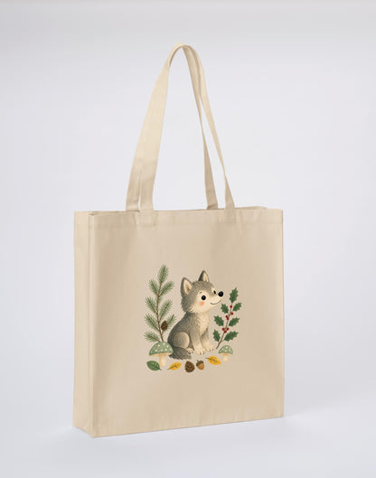 Wolf in the Winter Wood Recycled Cotton Shopper Bag - Once Upon a Woodland Dune Sand colour variant image