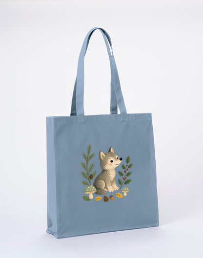 Wolf in the Winter Wood Recycled Cotton Shopper Bag - Once Upon a Woodland Morning Mist colour variant image