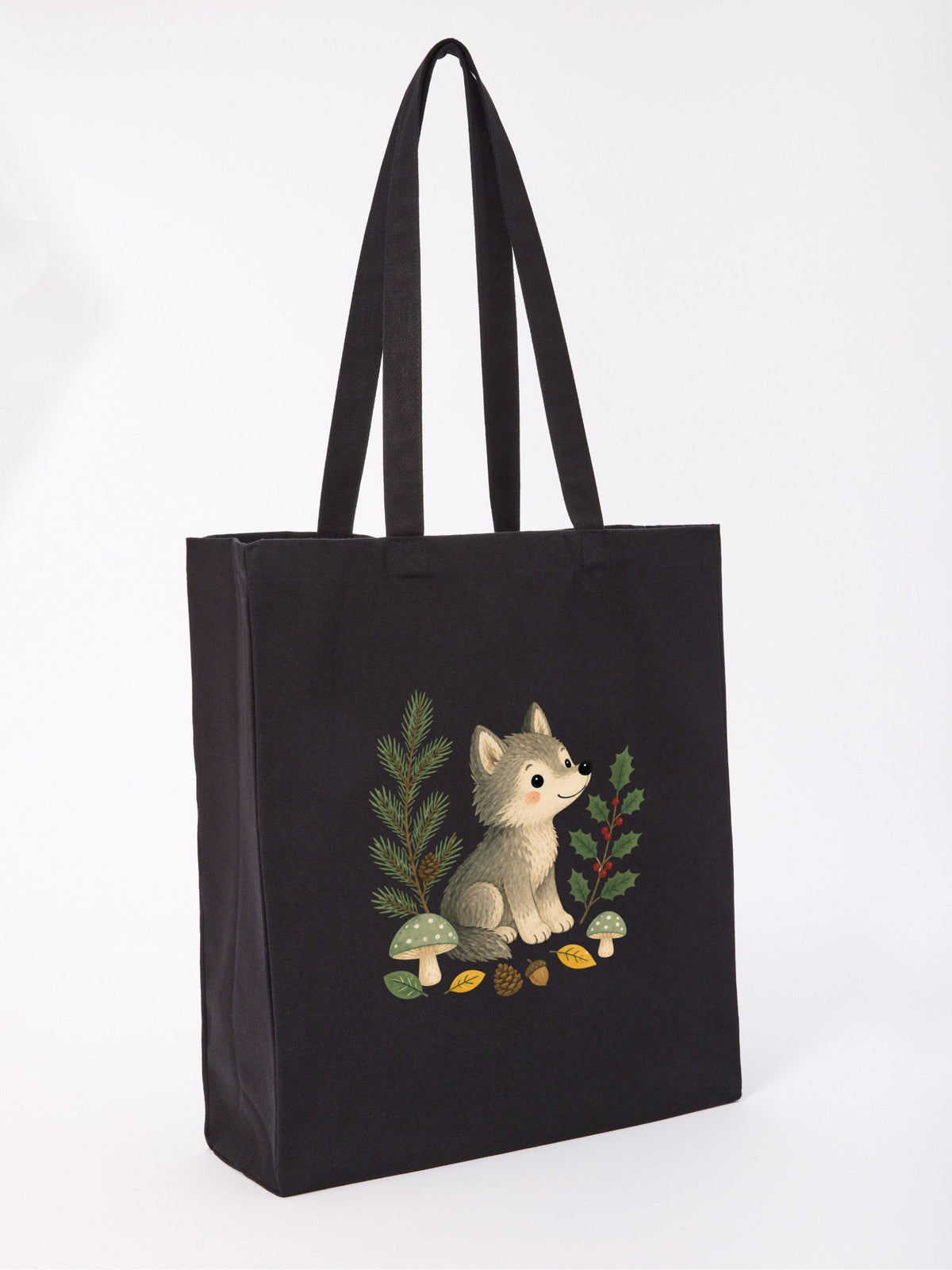 Wolf in the Winter Wood Recycled Cotton Shopper Bag - Once Upon a Woodland Raven Black colour variant image