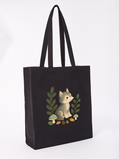 Wolf in the Winter Wood Recycled Cotton Shopper Bag - Once Upon a Woodland Raven Black colour variant image