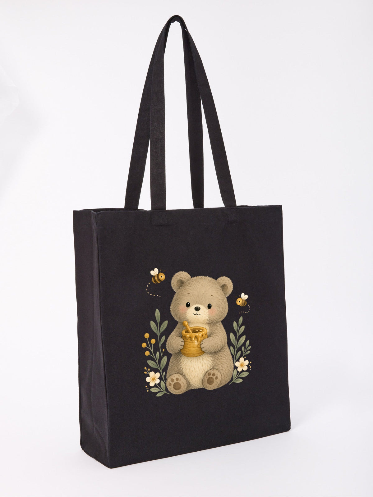 Bear and the Honey Bees Recycled Cotton Shopper Bag - Once Upon a Woodland Raven Black colour variant image