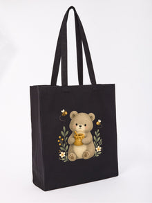 Bear and the Honey Bees Recycled Cotton Shopper Bag - Once Upon a Woodland Raven Black colour variant image