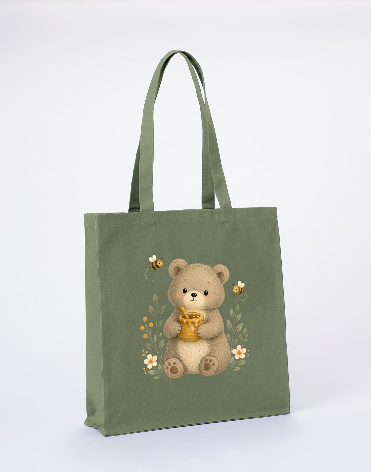 Bear and the Honey Bees Recycled Cotton Shopper Bag - Once Upon a Woodland Sage Leaf colour variant image