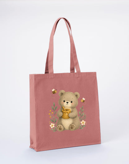 Bear and the Honey Bees Recycled Cotton Shopper Bag - Once Upon a Woodland Wild Rose colour variant image