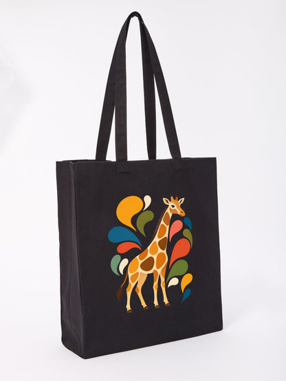 Sunlit Safari Recycled Cotton Shopper Bag - Freeform Fauna Raven Black colour variant image