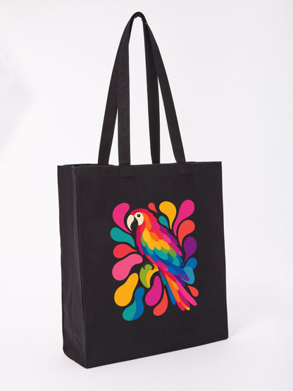 Tropical Burst Recycled Cotton Shopper Bag - Freeform Fauna Raven Black colour variant image