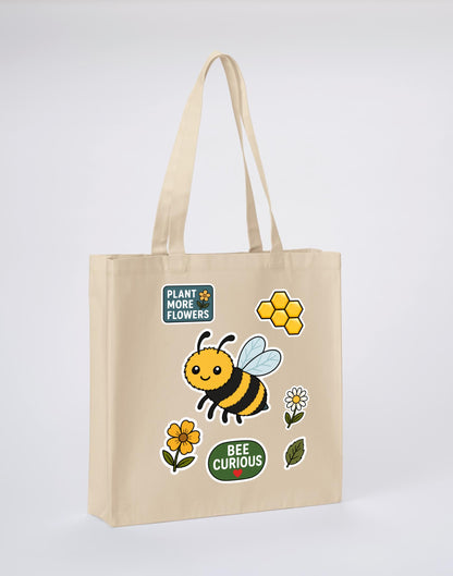 Bee Curious Recycled Cotton Shopper Bag - Badges of the Wild Dune Sand colour variant image