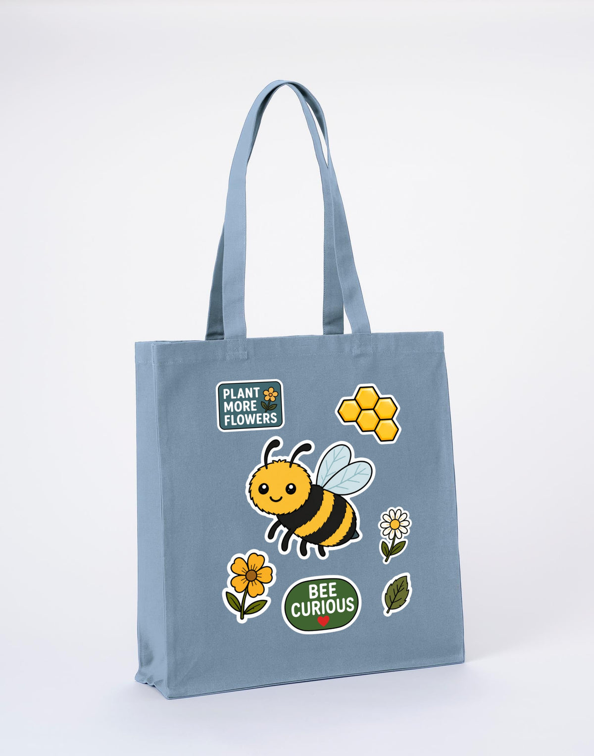 Bee Curious Recycled Cotton Shopper Bag - Badges of the Wild Morning Mist colour variant image