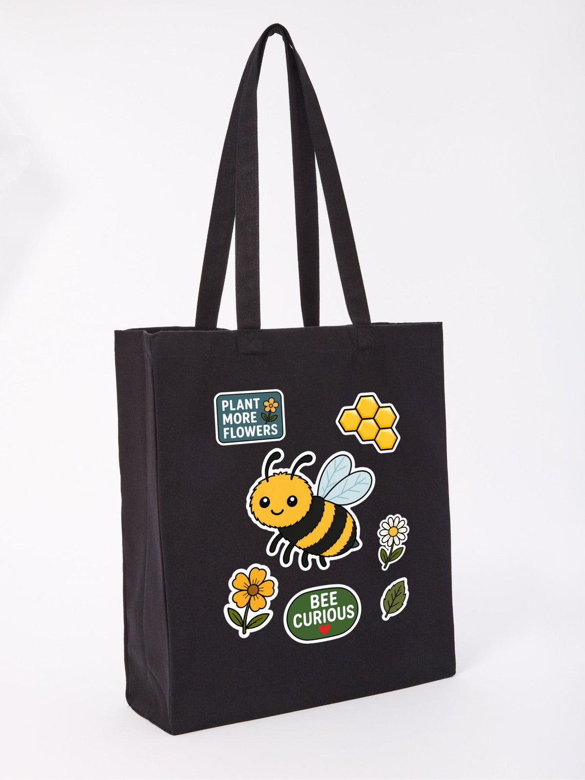 Bee Curious Recycled Cotton Shopper Bag - Badges of the Wild Raven Black colour variant image