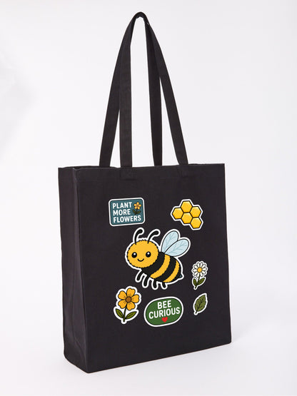 Bee Curious Recycled Cotton Shopper Bag - Badges of the Wild Raven Black colour variant image