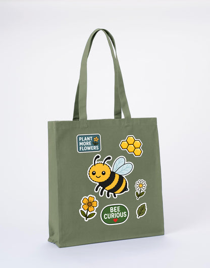 Bee Curious Recycled Cotton Shopper Bag - Badges of the Wild Sage Leaf colour variant image