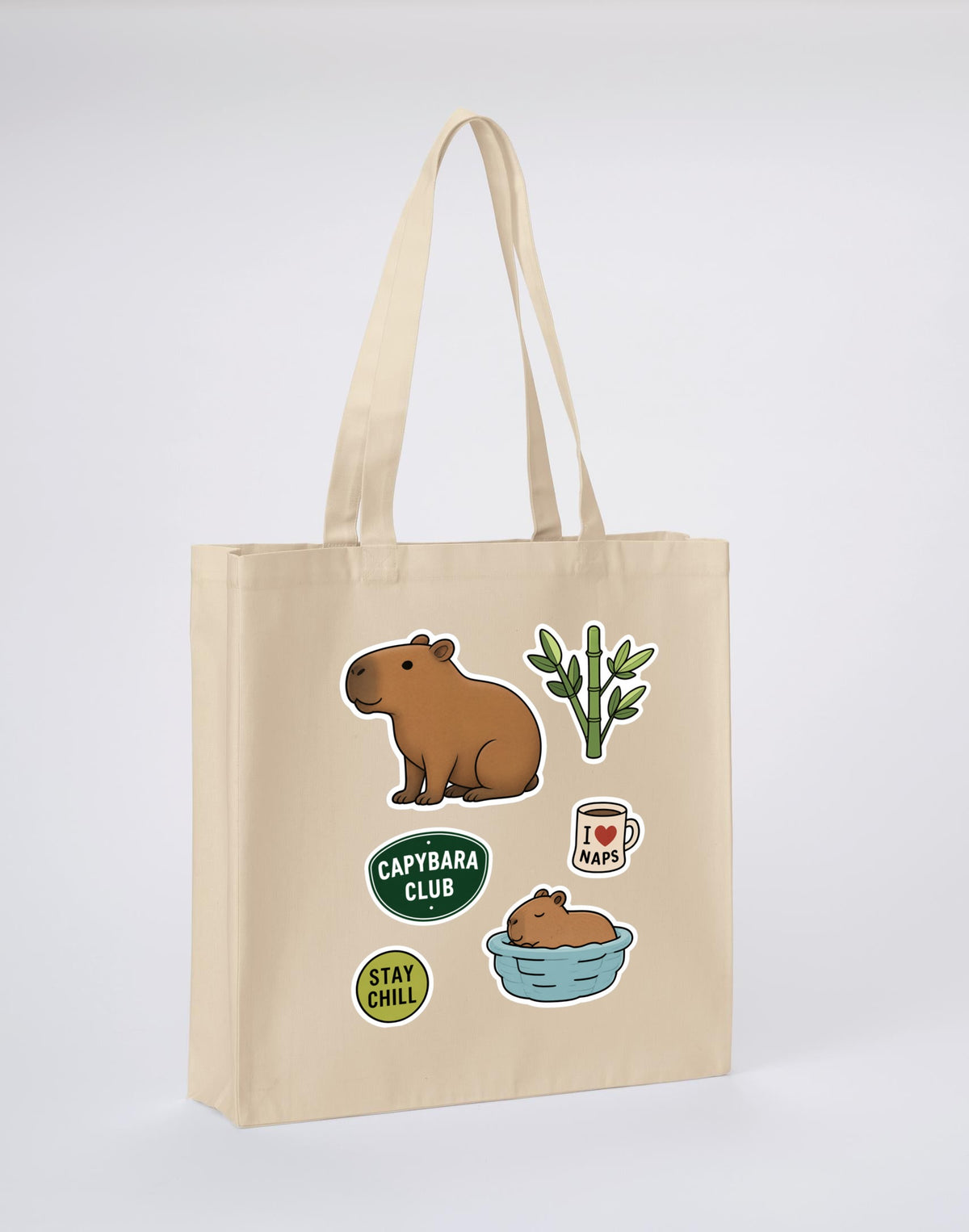 Capybara Chill Club Recycled Cotton Shopper Bag - Badges of the Wild Dune Sand colour variant image