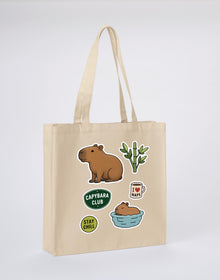 Capybara Chill Club Recycled Cotton Shopper Bag - Badges of the Wild Dune Sand colour variant image