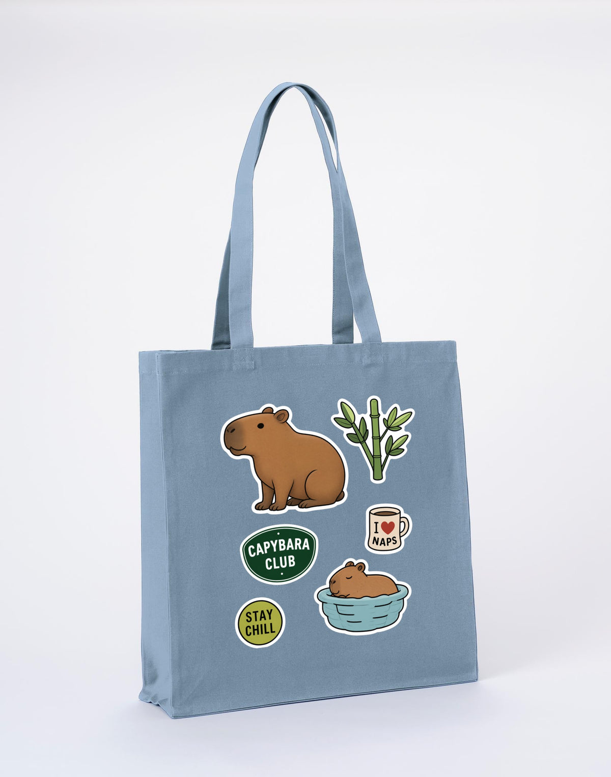 Capybara Chill Club Recycled Cotton Shopper Bag - Badges of the Wild Morning Mist colour variant image