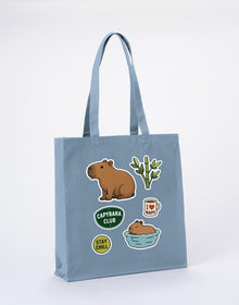 Capybara Chill Club Recycled Cotton Shopper Bag - Badges of the Wild Morning Mist colour variant image