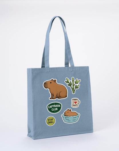 Capybara Chill Club Recycled Cotton Shopper Bag - Badges of the Wild Morning Mist colour variant image