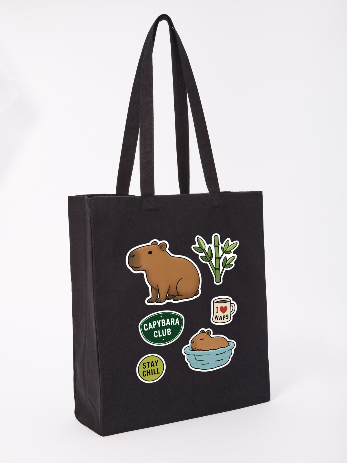 Capybara Chill Club Recycled Cotton Shopper Bag - Badges of the Wild Raven Black colour variant image