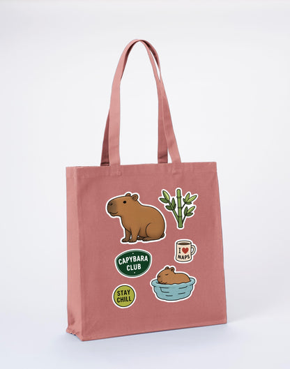 Capybara Chill Club Recycled Cotton Shopper Bag - Badges of the Wild Wild Rose colour variant image
